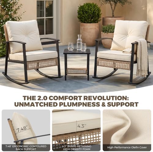 TARKARI 3-Piece Patio Rocking Chairs Set of 2, Rocking Chair Bistro Set [Upgr...