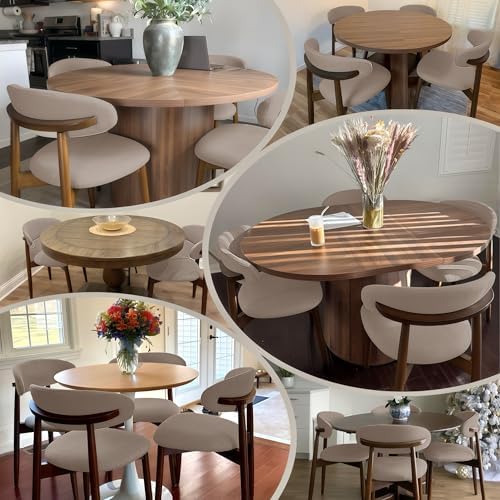 COLAMY Wooden Dining Chairs Set of 4, Upholstered Kitchen Side Chair, Camel