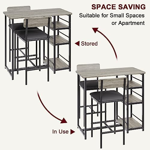 CABIHOME Dining Table Set for 2, Kitchen Table and Upholstered Chairs for 2, ...