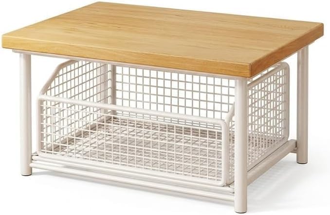 Desktop drawer-style storage rack with wooden top—suitable for kitchens, offi...