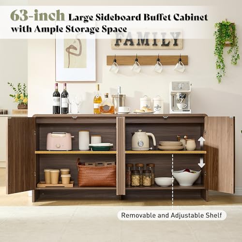 AMERLIFE 63" Fluted Sideboard Buffet Cabinet with Storage