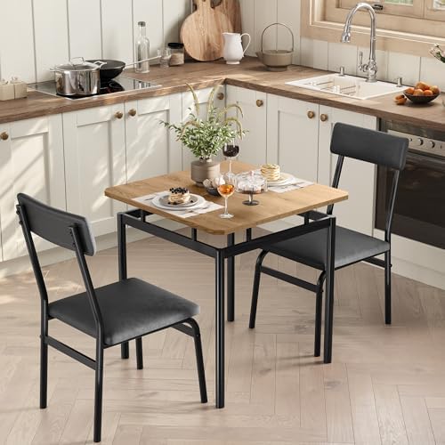 Garvee 3 Piece Dining Table Set, Kitchen Table Set for 2 with 2 PU Upholstere...