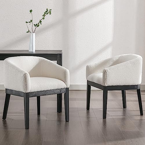 RIVOVA White Mid Century Modern Dining Chairs Set of 4, Farmhouse Boucle Upho...