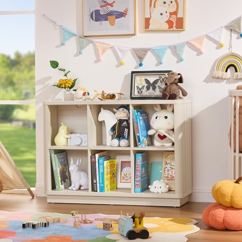 Joaxswe 6 Cube Bookcase, 40" Wide Horizontal 2-Tier Book Shelf w/Curved ...