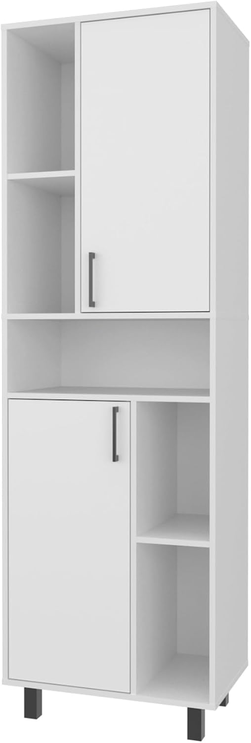 White Kitchen Pantry with Open Storage and 2 Doors,for Kitchen