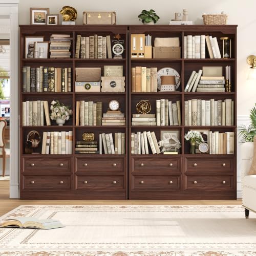 FINETONES 71" Tall Bookshelf with 4 Drawers Large Bookshelf Office Bookcase