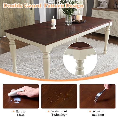 AMERLIFE 6 Piece Farmhouse Dining Table Set with 71" Solid Wood Table