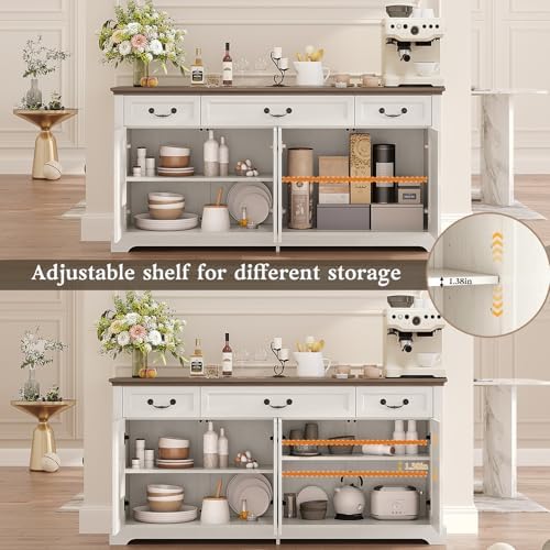 Sunny Heart 65" Large Buffet Storage Cabinet, Farmhouse Kitchen Sideboar...