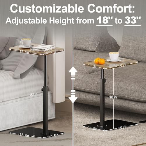 TV Tray Table Adjustable Height Swivel Couch Table with Heavy Metal Base