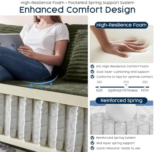 Green 134 Inch U-Shaped Modular Sectional Sofa, Corduroy Cloud Couch with Dua...