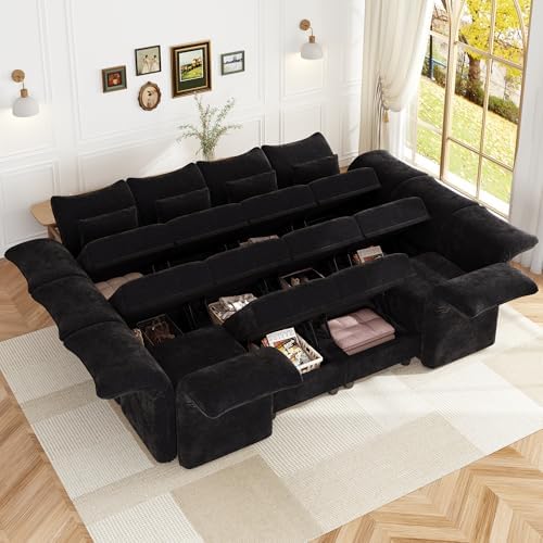 LLappuil Deep Modular Sectional Sofa Sleeper 12 Person Chenille Sectional Cou...