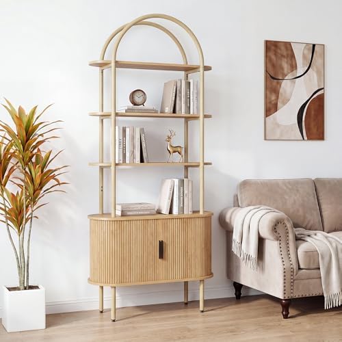 Janmer Home Unique Arched Bookshelf, 71" Tall Mid Century Modern Bookcase
