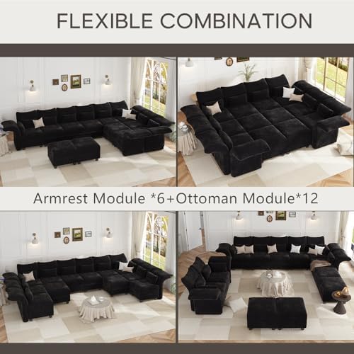 LLappuil Deep Modular Sectional Sofa Sleeper 12 Person Chenille Sectional Cou...