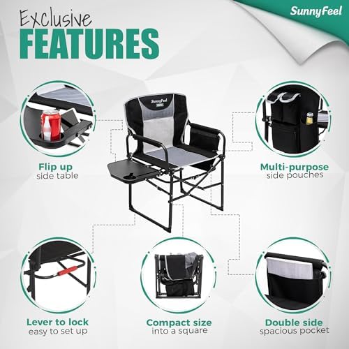 SUNNYFEEL Oversized Camping Chair Portable Directors Chairs with Side Table |...