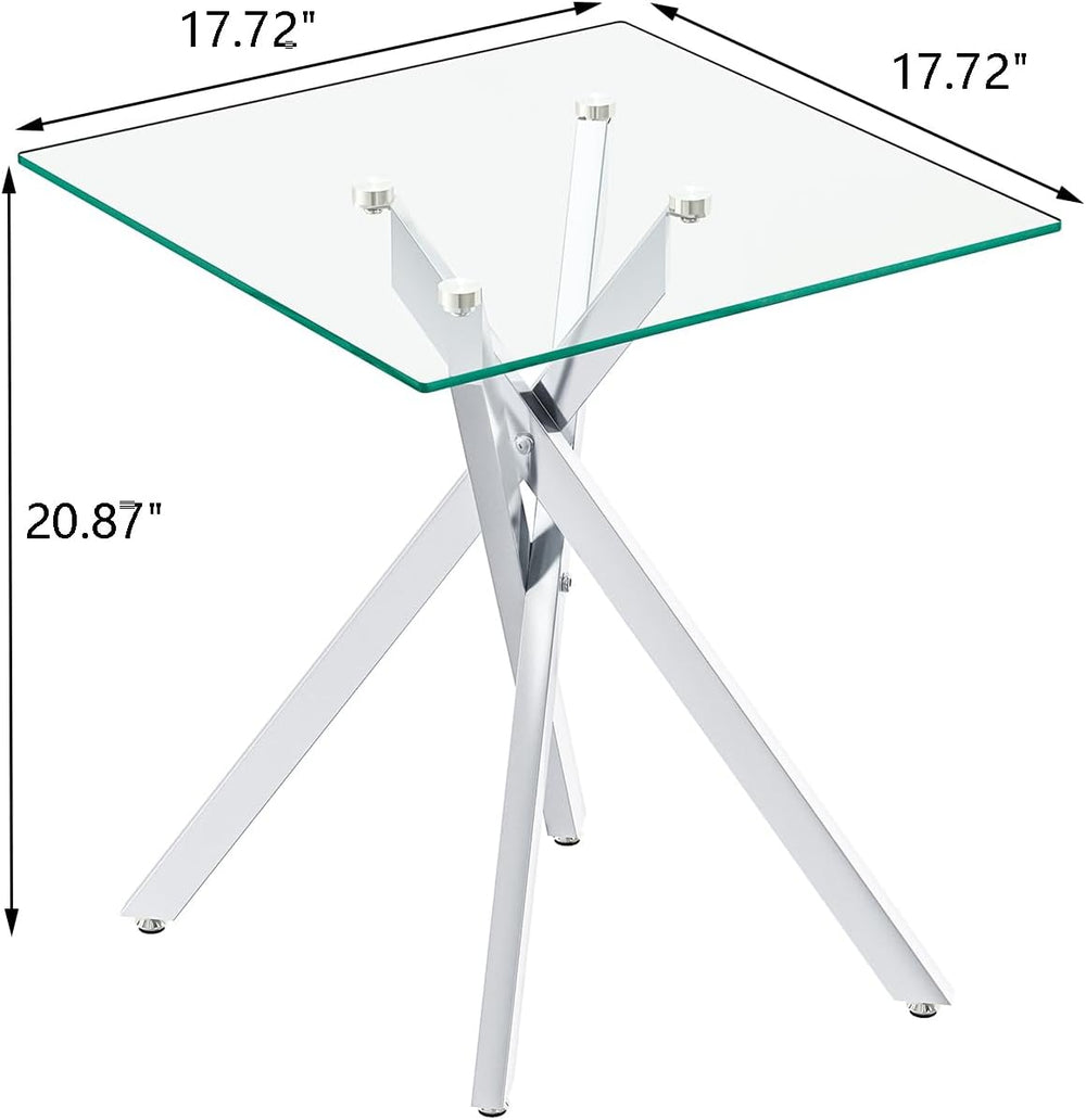 Modern Glass Side Table 17.72" Square End Table with Metal Legs, Small C...