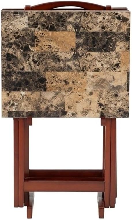 Riverbay Furniture 5 Piece TV Tray Table Set, Faux Marble Tops, Rubberwood an...