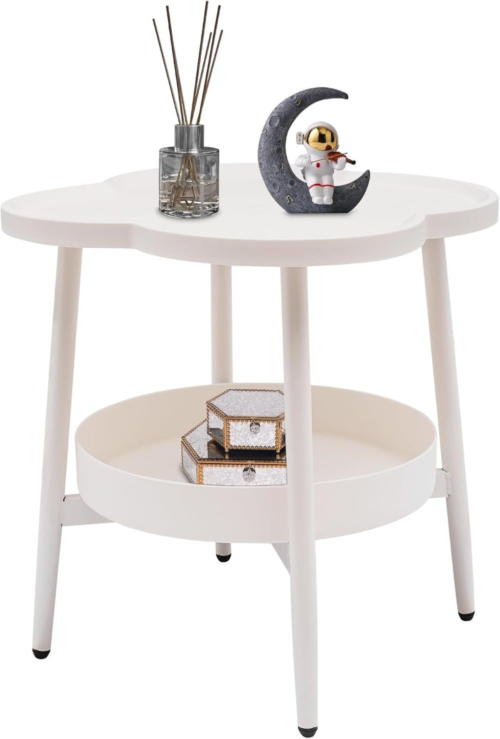2 Tier Round Side Table, End Table with Storage Shelf, Small Round Nightstand...