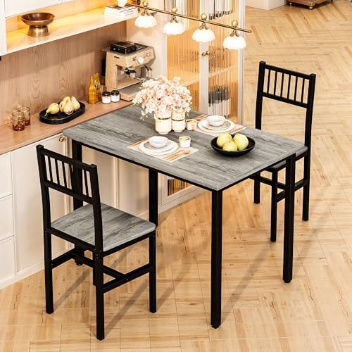 3 Piece Dining Table Set for 2, Small Wooden Kitchen Table Set with Chairs, S...