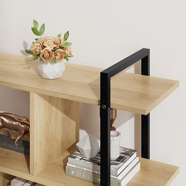 GAOMON 71.1 Inch 5 Tier Rattan Bookshelf with Storage Cabinet & Door