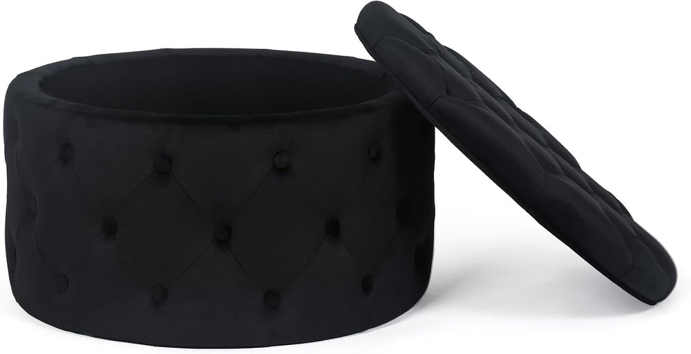 Joveco Round Storage Ottoman, Button Tufted Upholstered Ottoman with Removabl...