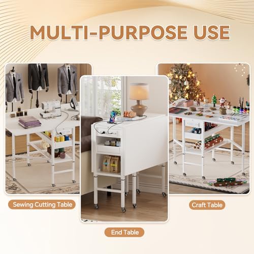 PAKASEPT Height Adjustable Sewing Cutting Table with Charging Station, Foldin...