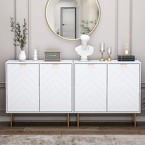 Modern Sideboard Buffet with Storage, Set of 2 Modular Cabinets, White