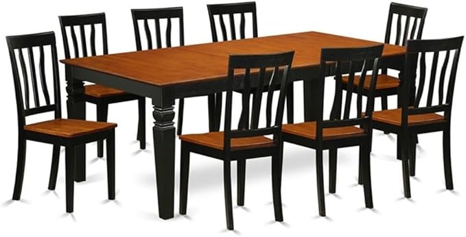 East West Furniture LGAN9-BCH-W 9 Piece Dining Table Set Includes a Rectangle...