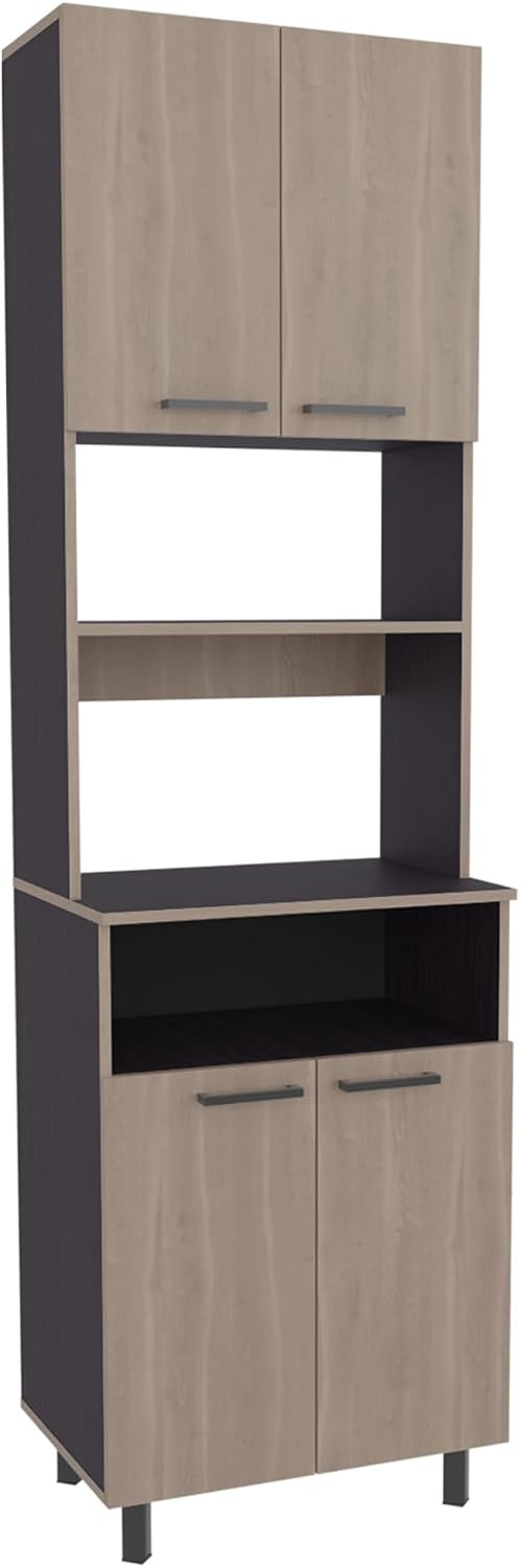 4 Door Kitchen Pantry with 4 Shelves and Legs, White Oak/Black Wengue | 4 doo...
