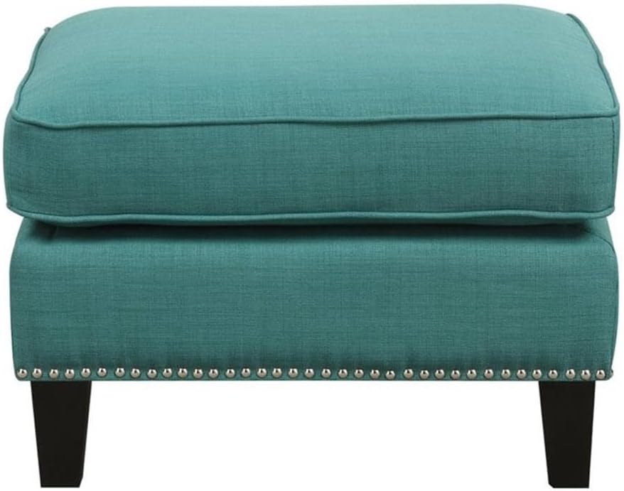 BOWERY HILL Solid Wood Frame Ottoman, Teal Fabric Upholstery, Nail Head Trim,...