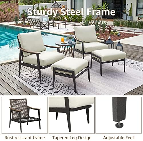 NATURAL EXPRESSIONS Patio Outdoor Chair with Ottoman, Wicker Backrest | 1 Mat...