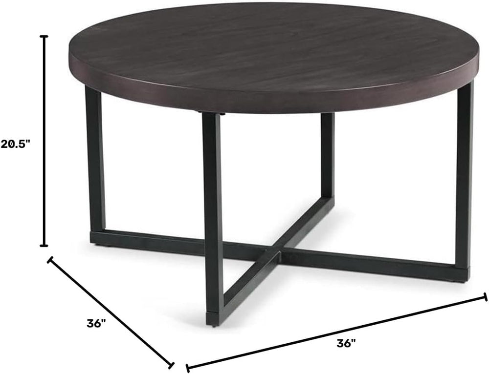 Pemberly Row Transitional Coffee Table Set, Round Table with Black Metal Base...