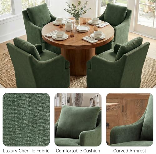 VKNOW Upholstered Dining Chairs Set of 6, Dining Room Chairs with Casters