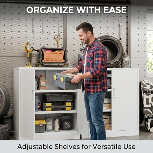 CJF Metal Storage Cabinet, 36" H Locking Storage Cabinet with Shelves an...
