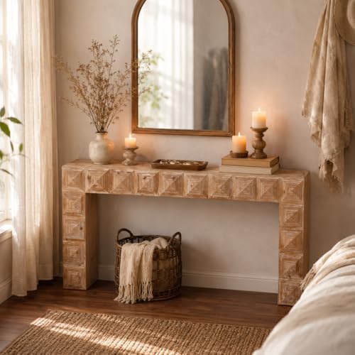 59.06" Rustic Console Table, Accent Entryway Table with 3D Carved Detail...
