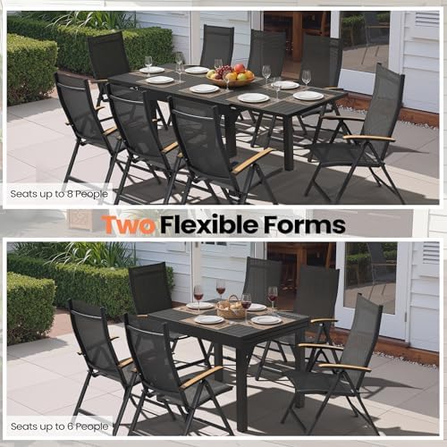 Pellebant 9 Piece Outdoor Dining Set for 8, Aluminum Table & Foldable Chair