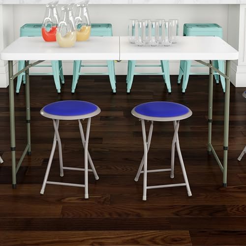 Lavish Home Portable Folding Stool with Backless Seat Set of 2, Blue, 18”