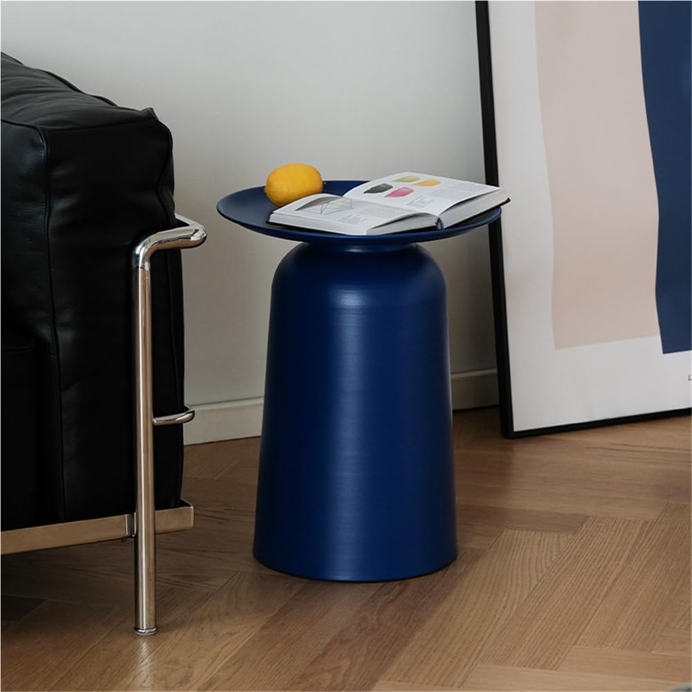 Metal Small Round Side Table, Retro Thick Pedestal Matte Accent Table, Modern...