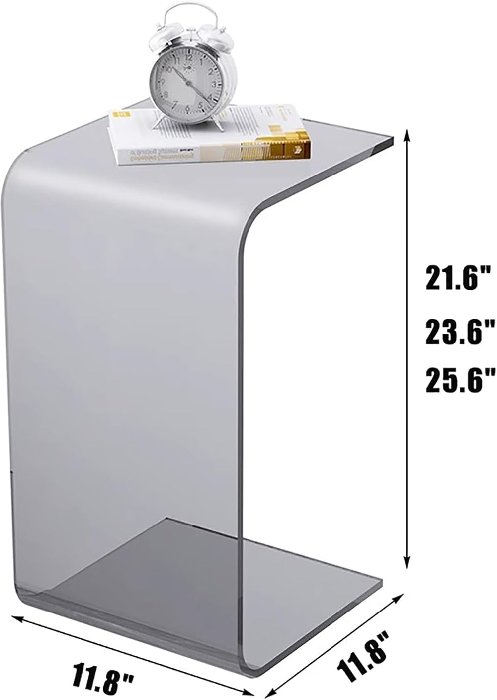 C Shaped Acrylic Side Table,Modern End Table for Sofa,Multipurpose Transparen...