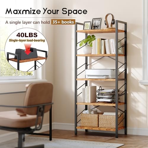 DurayLoly 5-Tier Book Shelf for Living Room, 64.96" H Open Display Bookcase