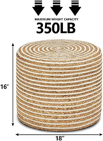 18'' Ottoman Pouf Natural Braided Poof Rustic Handweave Lounge Pouffe...