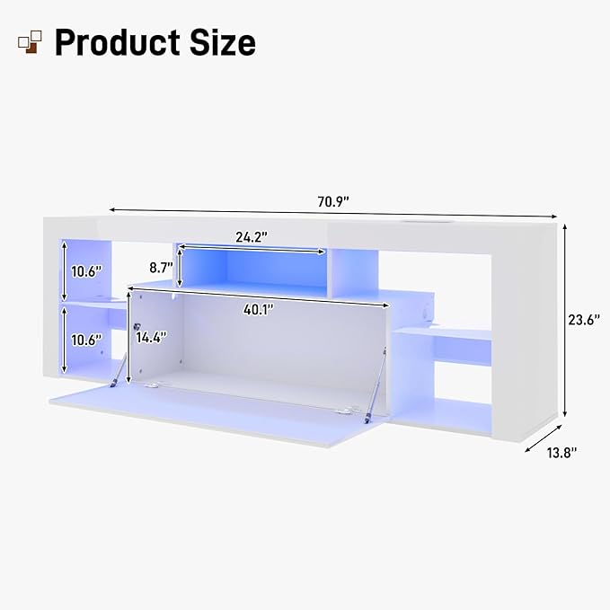 71" Floating High Gloss LED TV Stand for up to 85" TVs, Wall-Mounte...