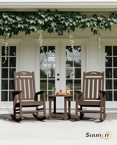 Outdoor Rocking Chair, HDPE Patio Rocking Chair, All Weather,Brown | Relax in...