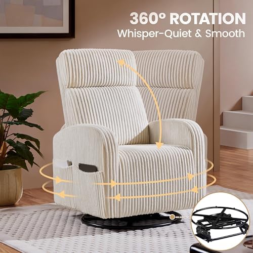 Yaheetech 360° Swivel Nursing Chair with Side Pockets, Beige