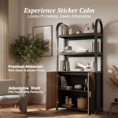 BELLEZE Book Shelf 72" Tall Arched Bookcase with Storage, 5 Tier Mid Cen...