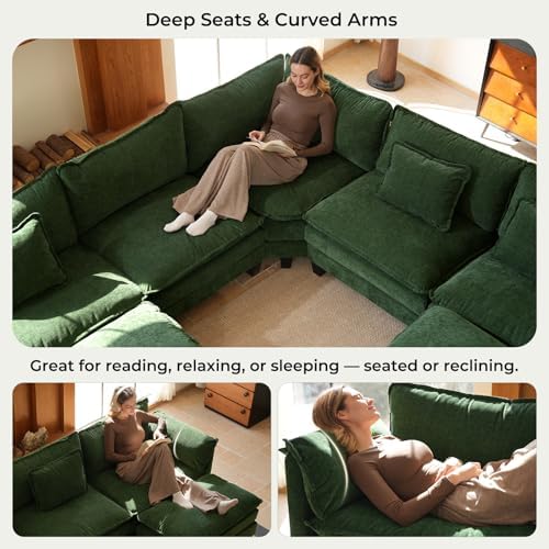 ELUCHANG 114" Oversized Modular Sectional Sofa, Comfy Chenille Cloud Cou...