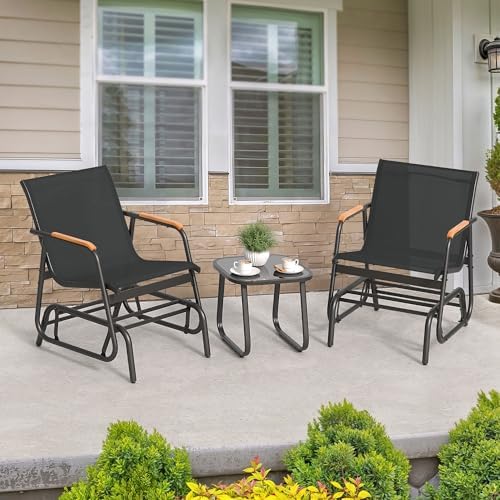 YITAHOME 3 Piece Patio Glider Set Textilene Gliders Outdoor Furniture Black |...