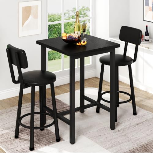 3 Piece Bar Table and Chairs Set for 2, Counter Height Square Pub Dining Set,...