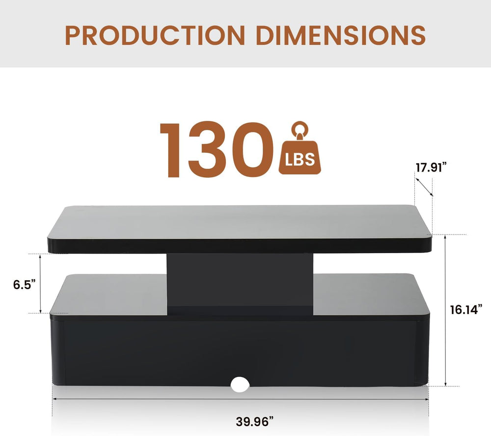 40" Modern Living Room Tables, LED Coffee Table with LED Lights, 2 Tier ...