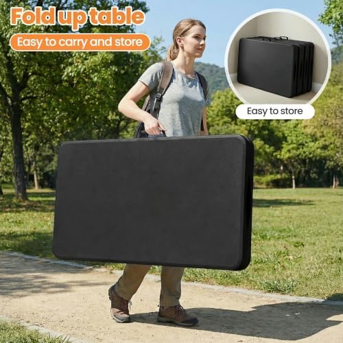 2 Pack Folding Table 6FT Heavy Duty Plastic Utility Table with Carrying Handl...