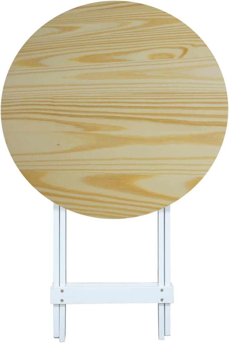 100% Solid Wood 23.5" W Round Folding Side Table for Dining, Patio, Livi...